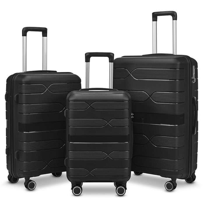 Black Carry-On Hard Luggage Suitcase 3Pcs Sets on 4Wheels Oxford Luggage 3007 - Senora