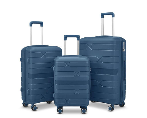 Blue Carry-On Hard Luggage Suitcase 3Pcs Sets on 4Wheels Oxford Luggage 3007 - Senora