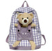 17 inches block pattern cute teddy bear bag - Blue check - Senora