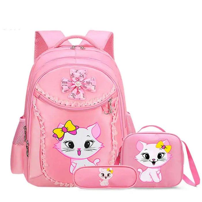 3 Pieces Pink Cat Children Backpack School Bags for girls 4136-1 - Senora