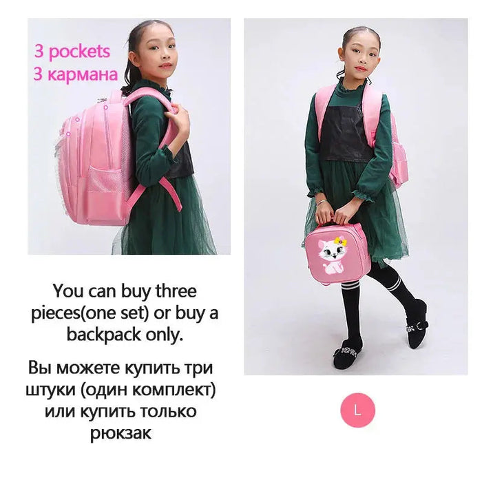 3 Pieces Pink Cat Children Backpack School Bags for girls 4136-1 - Senora