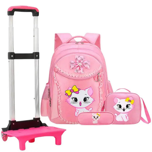 3 Pieces Trolly Pink Cat Children Backpack School Bags for girls 4136-1 - Senora