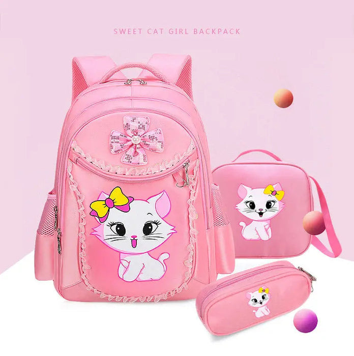 3 Pieces Trolly Pink Cat Children Backpack School Bags for girls 4136-1 - Senora