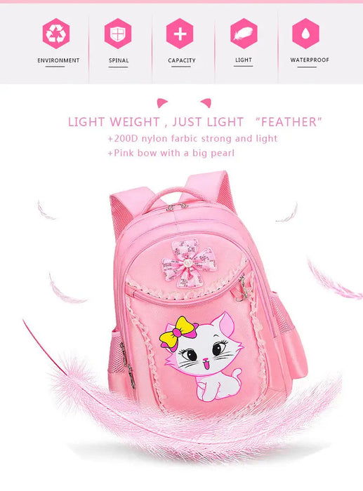 3 Pieces Trolly Pink Cat Children Backpack School Bags for girls 4136-1 - Senora