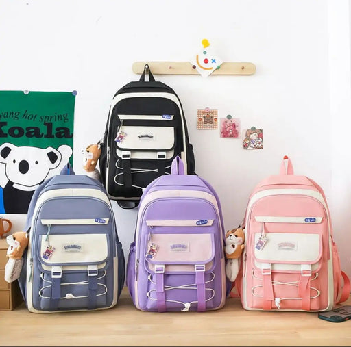 4pc canvas girls Korean style college backpack - Senora