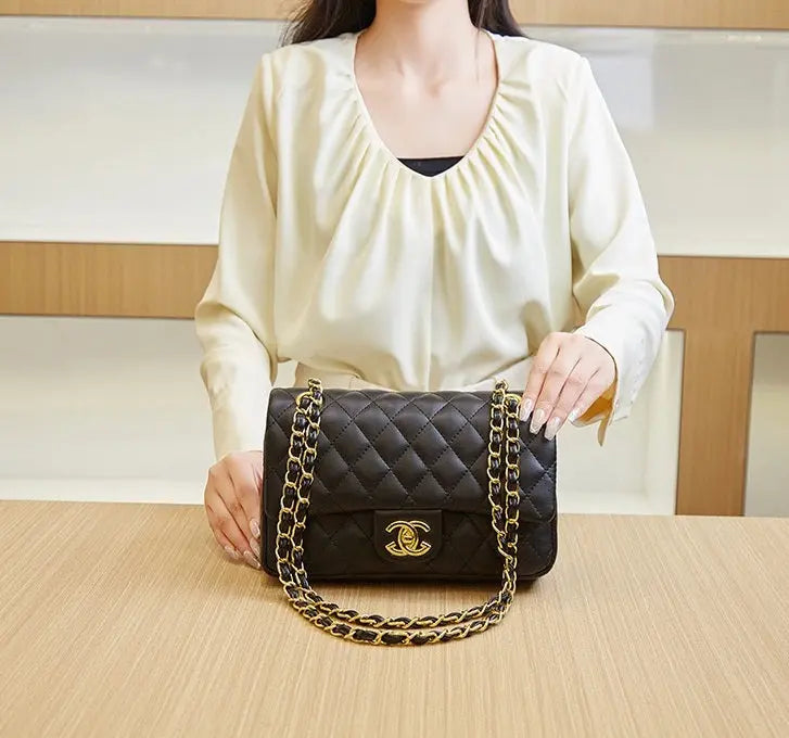 Chanel Brand Orignal Classic Medium Black lambskin leather with Gold hardware 4485 - Senora